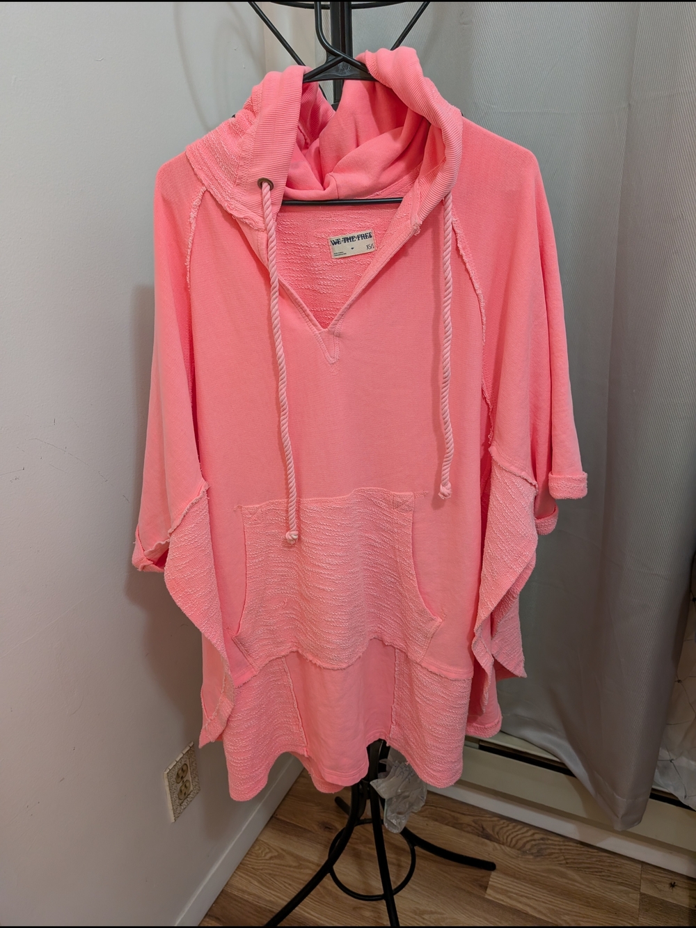 We The Free Coral Pink Hooded Poncho Sweater Size XS